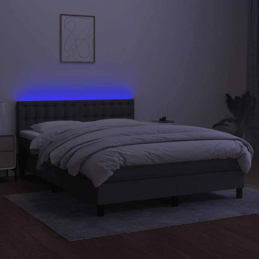 Box Spring Bed with Mattress&LED Dark Grey 152x203 cm Fabric
