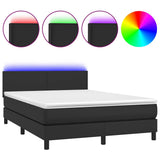 Box Spring Bed with Mattress&LED Black 137x187 cm Double Size Faux Leather - Front View