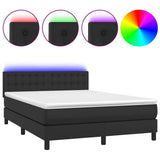 Box Spring Bed with Mattress&LED Black 153x203 cm Queen Size Faux Leather - Front View