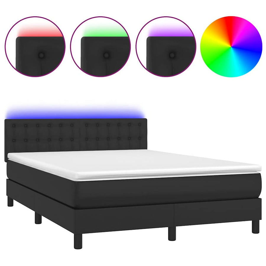 Box Spring Bed with Mattress&LED Black 152x203 cm Faux Leather