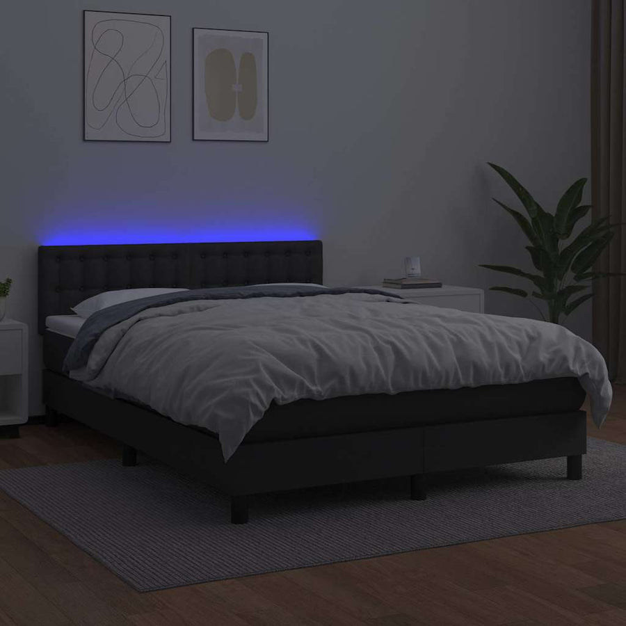 Box Spring Bed with Mattress&LED Black 152x203 cm Faux Leather