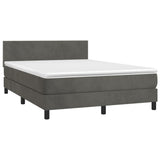Box Spring Bed with Mattress&LED Dark Grey 137x187 cm Double Size Velvet - Front View