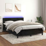 Box Spring Bed with Mattress&LED Black 137x190 cm Full Velvet
