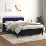 Box Spring Bed with Mattress&LED Black 137x190 cm Full Velvet