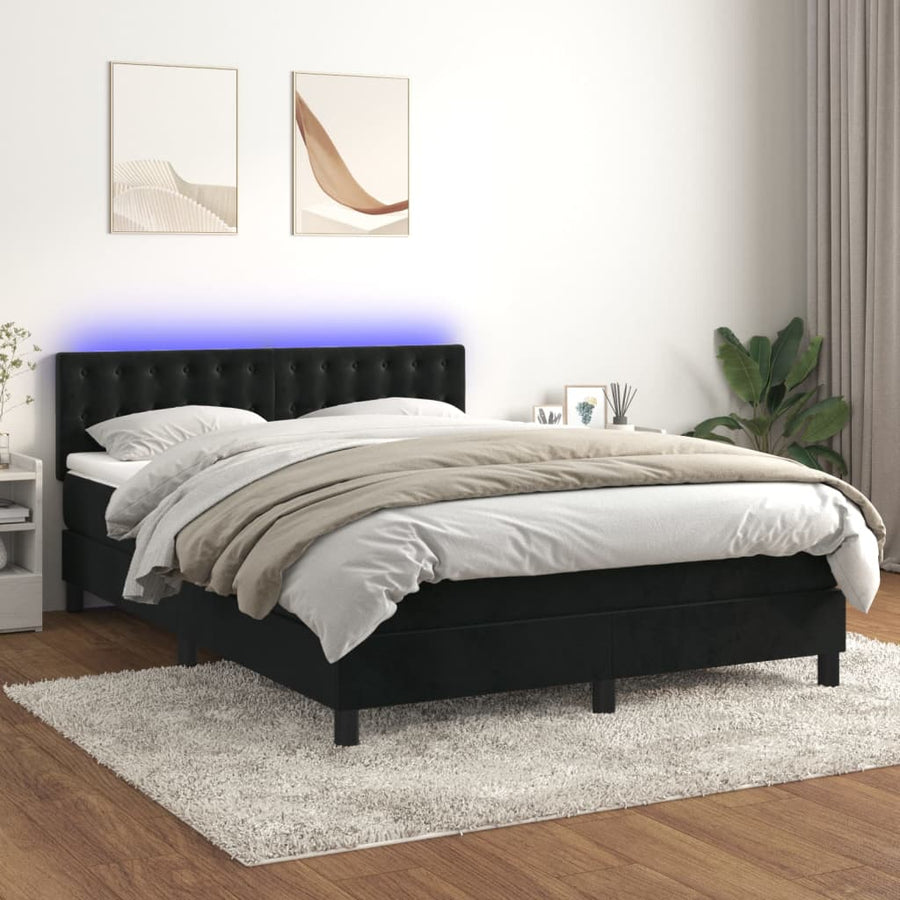 Box Spring Bed with Mattress&LED Black 137x190 cm Full Velvet