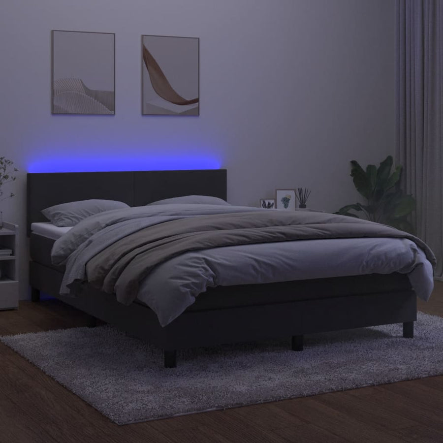 Box Spring Bed with Mattress&LED Dark Grey 152x203 cm Velvet