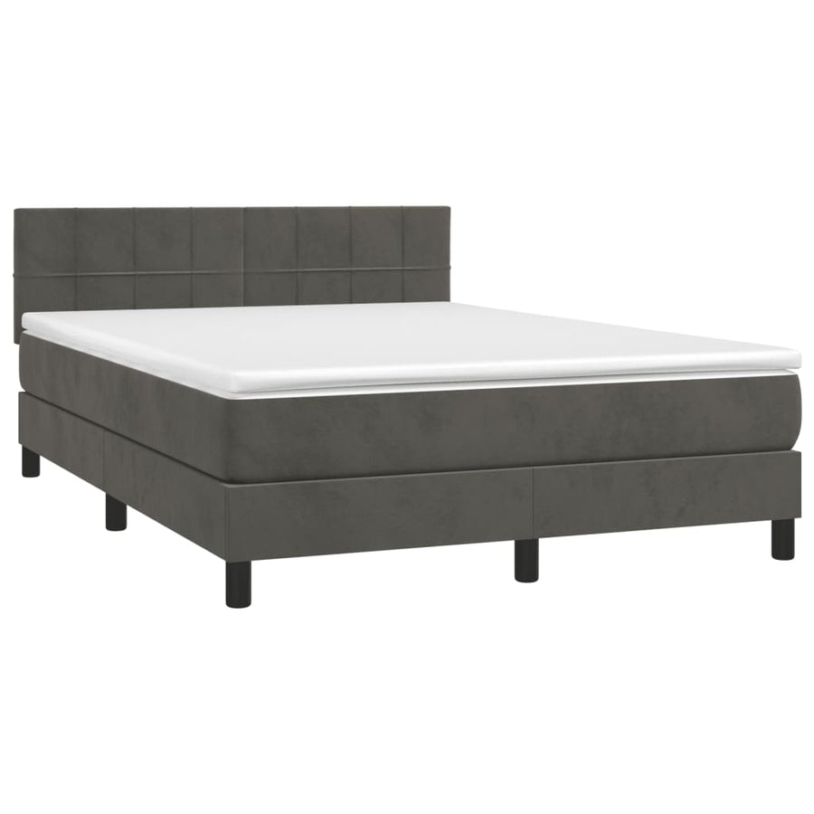 Box Spring Bed with Mattress&LED Dark Grey 152x203 cm Velvet