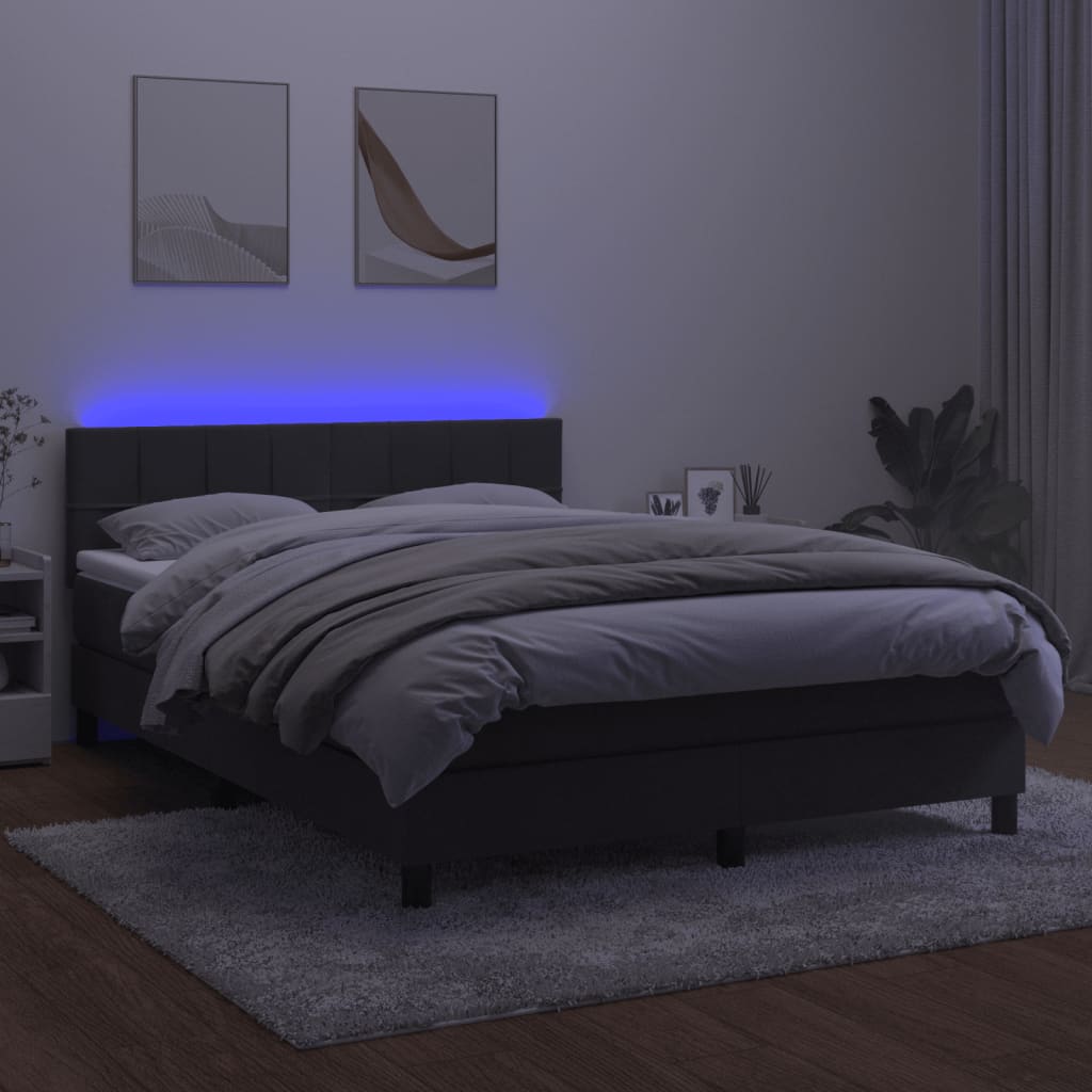 Box Spring Bed with Mattress&LED Dark Grey 153x203 cm Queen Size Velvet