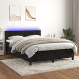 Box Spring Bed with Mattress&LED Black 152x203 cm Queen Velvet - Side View