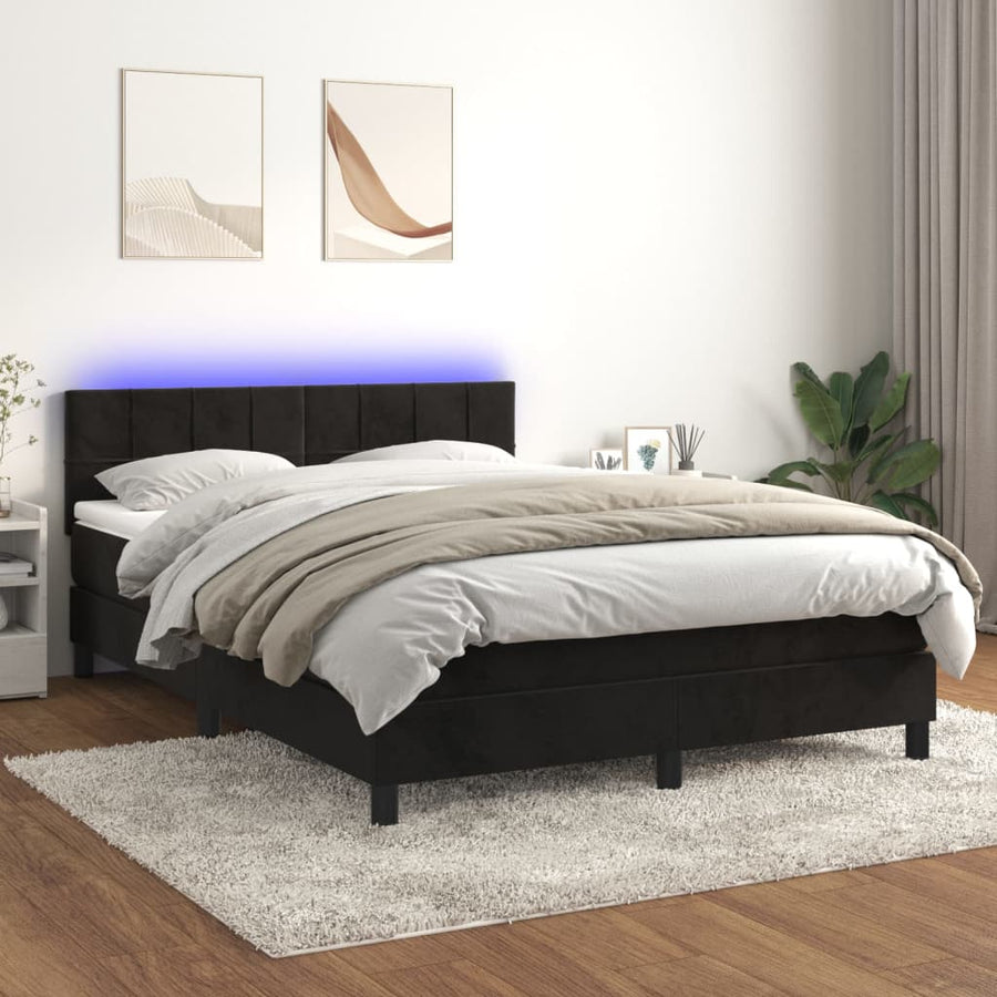 Box Spring Bed with Mattress&LED Black 152x203 cm Queen Velvet