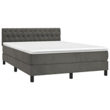 Box Spring Bed with Mattress&LED Dark Grey 153x203 cm Queen Size Velvet - Front View