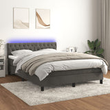 Box Spring Bed with Mattress&LED Dark Grey 153x203 cm Queen Size Velvet - Side View