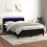 Box Spring Bed with Mattress&LED Black 152x203 cm Queen Velvet - Side View