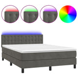 Box Spring Bed with Mattress&LED Dark Grey 153x203 cm Queen Size Velvet