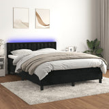 Box Spring Bed with Mattress&LED Black 152x203 cm Queen Velvet - Side View