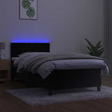 Box Spring Bed with Mattress&LED Black 106x203 cm King Single Size Velvet - Top-Down View