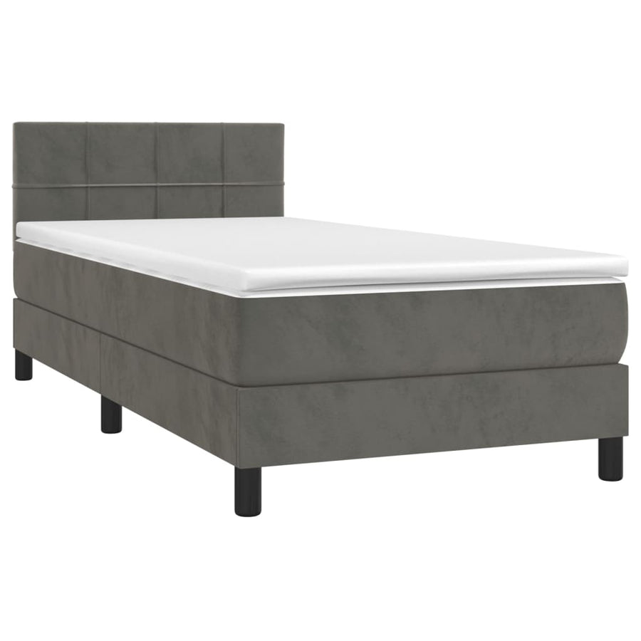Box Spring Bed with Mattress&LED Dark Grey 107x203 cm King Single Size Velvet