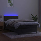 Box Spring Bed with Mattress&LED Dark Grey 106x203 cm King Single Size Velvet - Top-Down View
