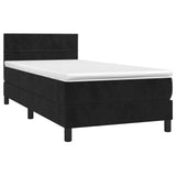 Box Spring Bed with Mattress&LED Black 107x203 cm King Single Size Velvet - Front View