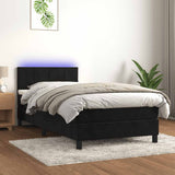 Box Spring Bed with Mattress&LED Black 107x203 cm King Single Size Velvet - Side View