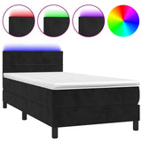 Box Spring Bed with Mattress&LED Black 107x203 cm King Single Size Velvet