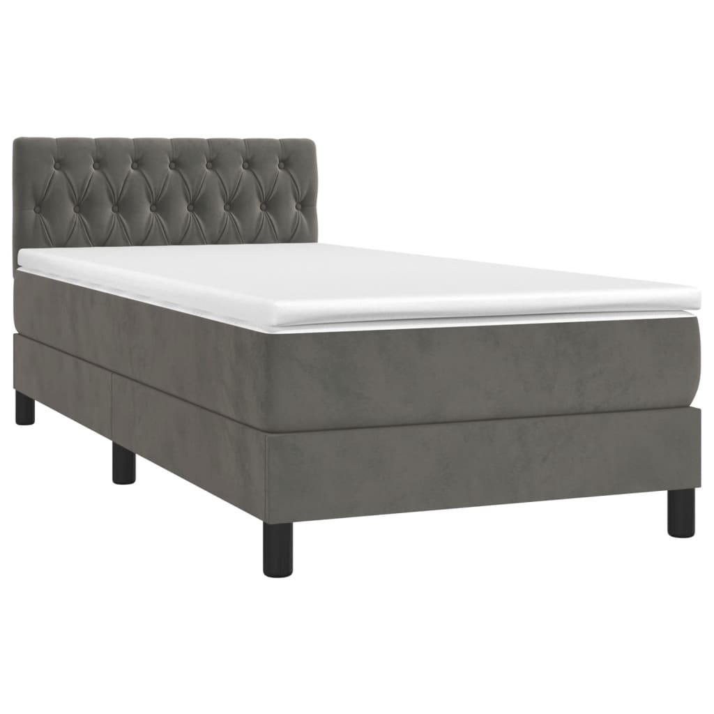 Box Spring Bed with Mattress&LED Dark Grey 107x203 cm King Single Size Velvet