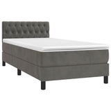 Box Spring Bed with Mattress&LED Dark Grey 107x203 cm King Single Size Velvet