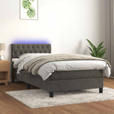 Box Spring Bed with Mattress&LED Dark Grey 107x203 cm King Single Size Velvet