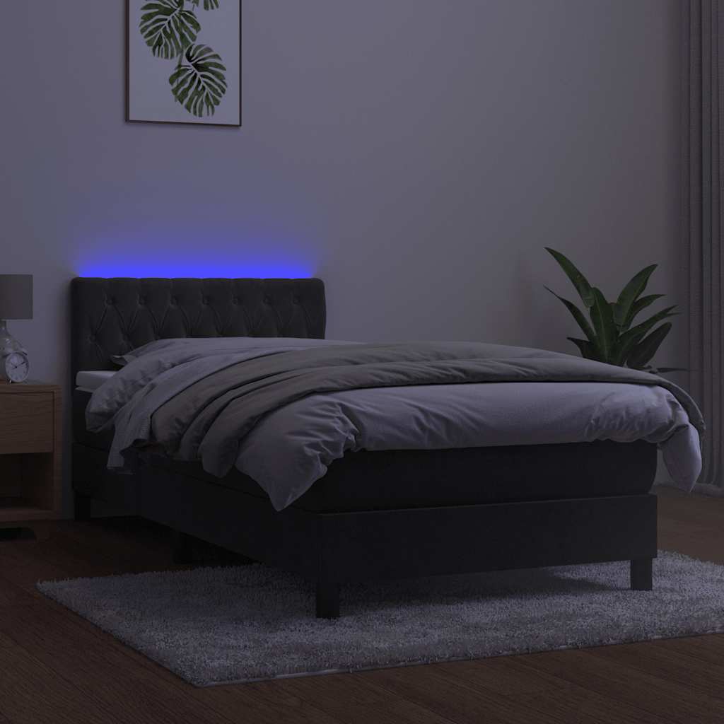 Box Spring Bed with Mattress&LED Dark Grey 107x203 cm King Single Size Velvet