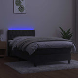 Box Spring Bed with Mattress&LED Dark Grey 107x203 cm King Single Size Velvet
