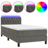 Box Spring Bed with Mattress&LED Dark Grey 107x203 cm King Single Size Velvet