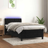 Box Spring Bed with Mattress&LED Black 106x203 cm King Single Size Velvet - Side View