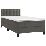 Box Spring Bed with Mattress&LED Dark Grey 107x203 cm King Single Size Velvet