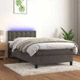 Box Spring Bed with Mattress&LED Dark Grey 107x203 cm King Single Size Velvet - Side View