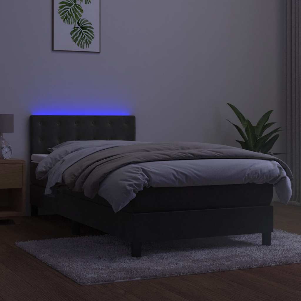Box Spring Bed with Mattress&LED Dark Grey 107x203 cm King Single Size Velvet