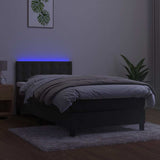 Box Spring Bed with Mattress&LED Dark Grey 107x203 cm King Single Size Velvet