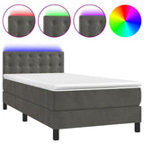 Box Spring Bed with Mattress&LED Dark Grey 107x203 cm King Single Size Velvet