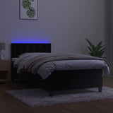 Box Spring Bed with Mattress&LED Black 106x203 cm King Single Size Velvet - Top-Down View