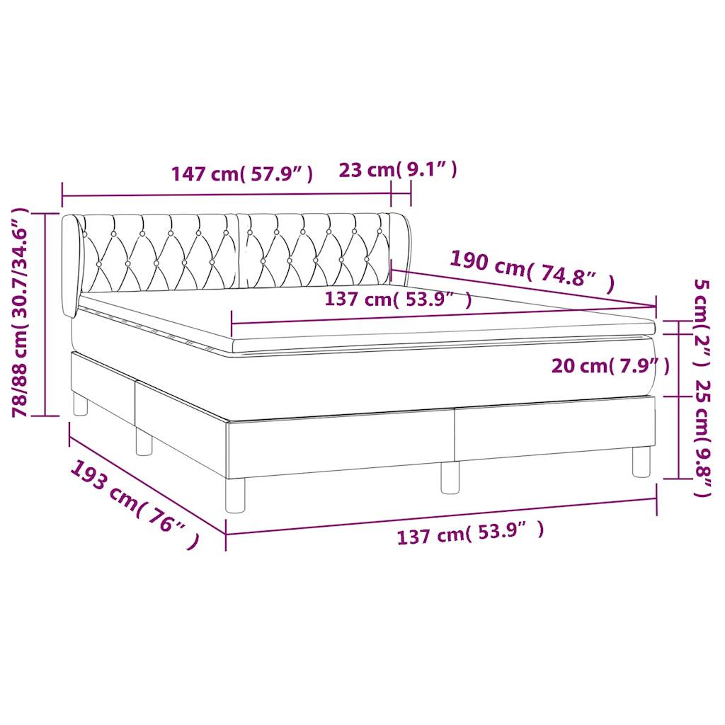 Box Spring Bed with Mattress Dark Grey 137x190 cm Fabric
