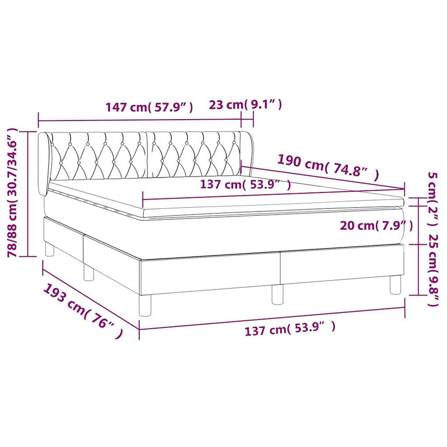 Box Spring Bed with Mattress Dark Grey 137x190 cm Fabric