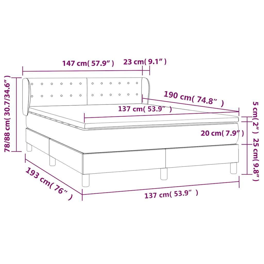 Box Spring Bed with Mattress Dark Grey 137x190 cm Fabric
