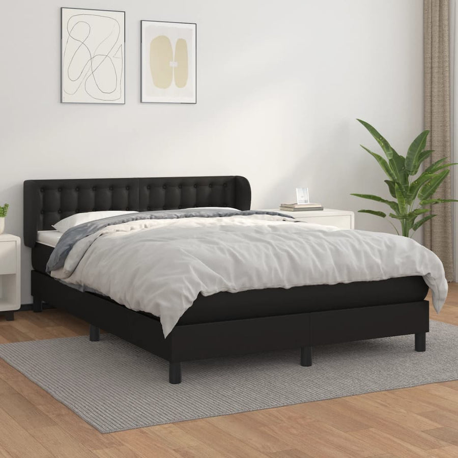 Box Spring Bed with Mattress Black 152x203 cm Faux Leather