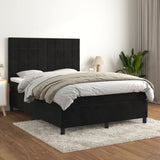 Box Spring Bed with Mattress Black 137x187 cm Double Size Velvet - Side View