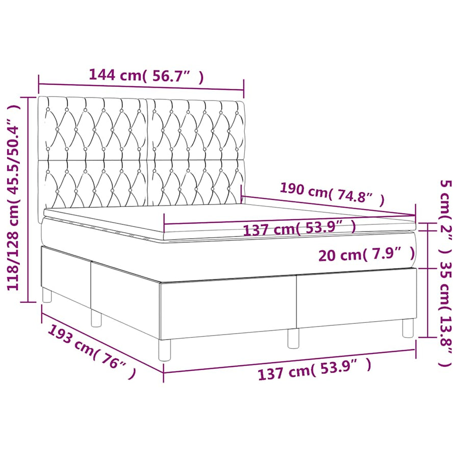 Box Spring Bed with Mattress Black 137x190 cm Full Velvet