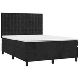 Box Spring Bed with Mattress Black 137x187 cm Double Size Velvet - Front View