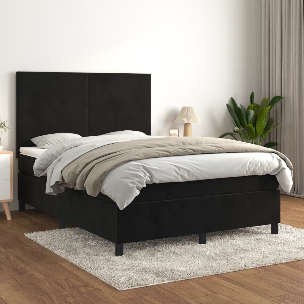 Box Spring Bed with Mattress Black 153x203 cm Queen Size Velvet