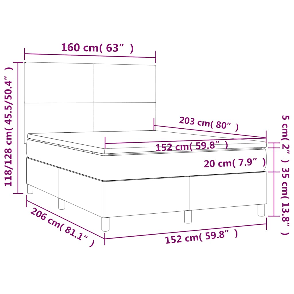 Box Spring Bed with Mattress Black 153x203 cm Queen Size Velvet