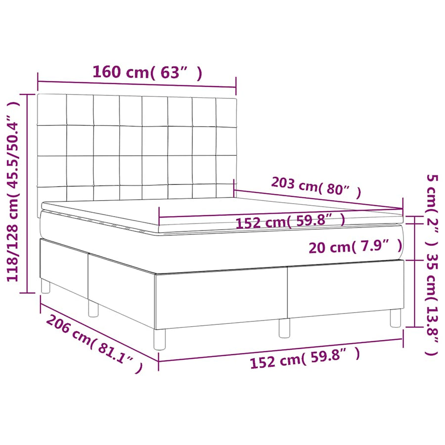Box Spring Bed with Mattress Black 152x203 cm Queen Velvet
