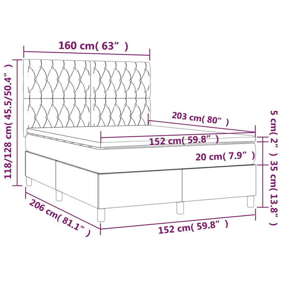 Box Spring Bed with Mattress Black 152x203 cm Queen Velvet