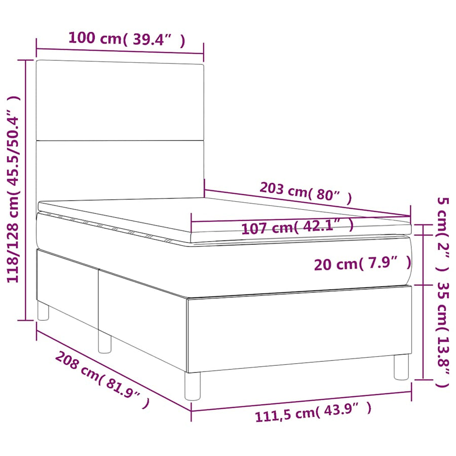 Box Spring Bed with Mattress Black 107x203 cm King Single Size Velvet